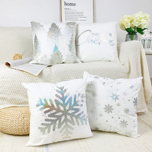 NeatBlanc Pack of 4 Decorative Throw Pillow Case Cushion Cover Silver Stamping Snowflake 18 x 18 inches 45 x 45 cm