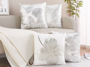 Silver Stamping Leaves Decorative Cushion Covers - Pack of 4 Pillowcases - 18 x 18 Inches (45 x 45 cm)