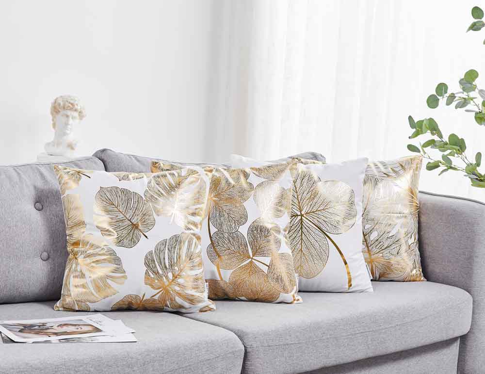 Decorative Throw Pillow Case Cushion Cover Gold Stamping Leaves ( Pack of 4 )